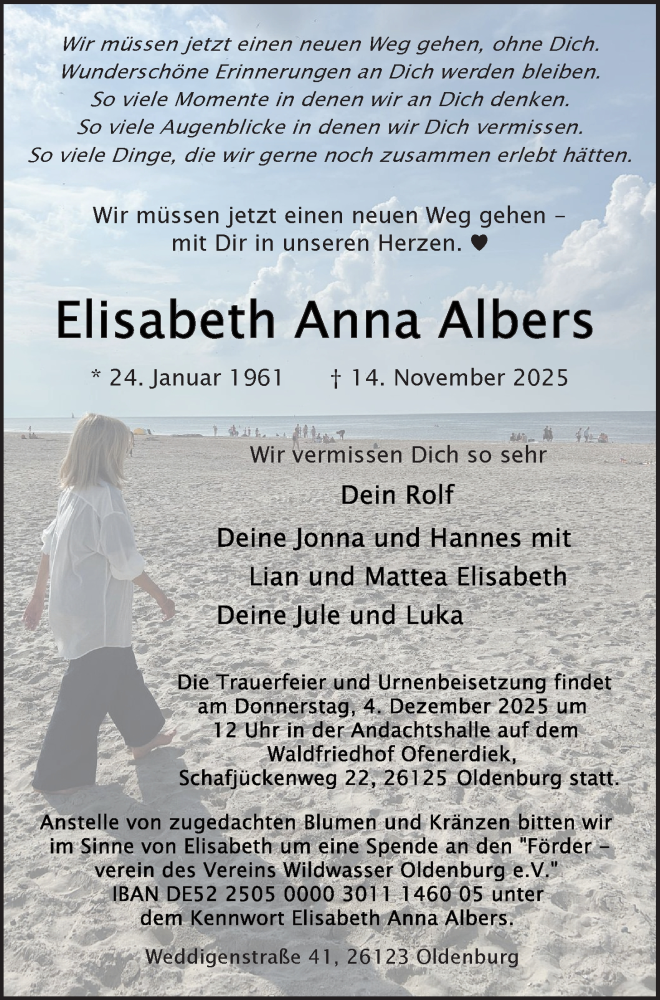  Traueranzeige für Elisabeth Anna Albers vom 22.11.2025 aus Nordwest-Zeitung