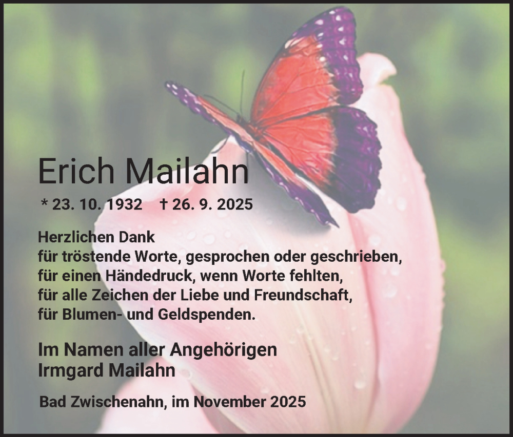  Traueranzeige für Erich Mailahn vom 15.11.2025 aus Nordwest-Zeitung