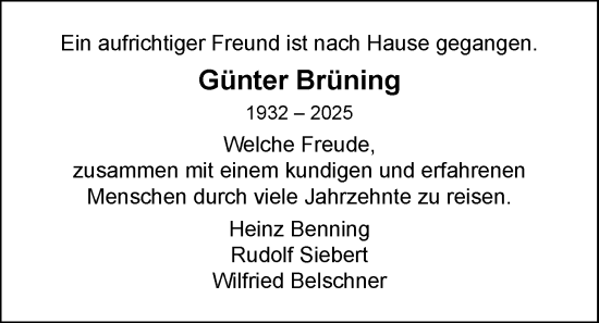 Traueranzeige von Günter Brüning von Nordwest-Zeitung