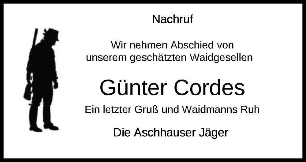  Traueranzeige für Günter Cordes vom 14.11.2025 aus Nordwest-Zeitung