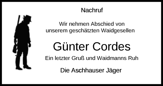 Traueranzeige von Günter Cordes von Nordwest-Zeitung