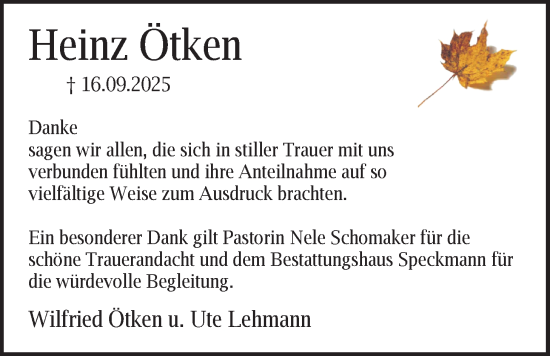 Traueranzeige von Heinz Ötken von Nordwest-Zeitung