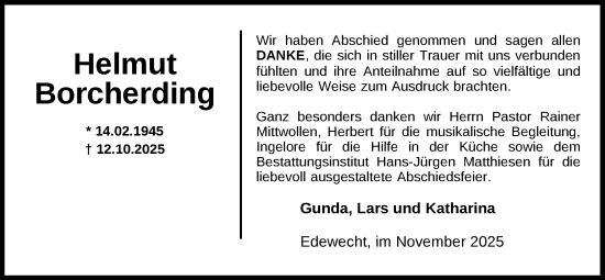 Traueranzeige von Helmut Borcherding von Nordwest-Zeitung