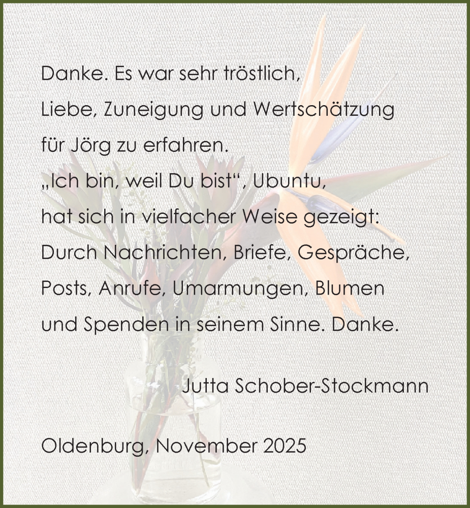 Traueranzeige für Jörg Schober-Stockmann vom 22.11.2025 aus Nordwest-Zeitung