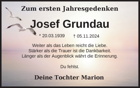 Traueranzeige von Josef Grundau von Nordwest-Zeitung
