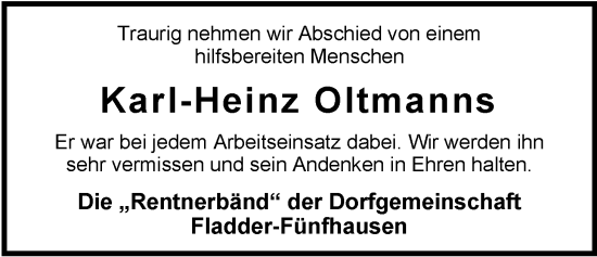 Traueranzeige von Karl-Heinz Oltmanns von Nordwest-Zeitung