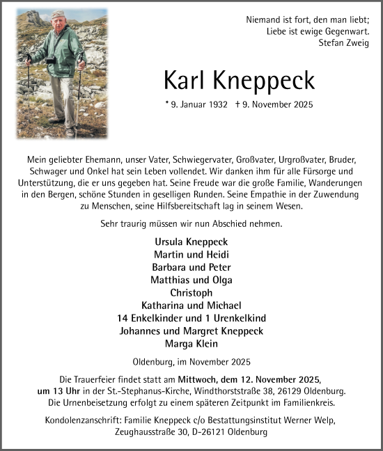 Traueranzeige von Karl Kneppeck von Nordwest-Zeitung