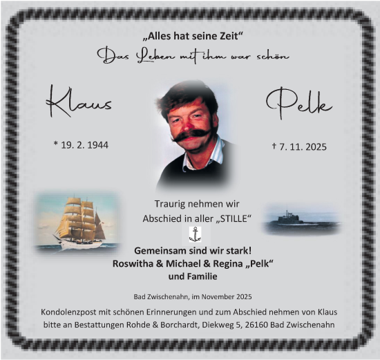 Traueranzeige von Klaus Pelk von Nordwest-Zeitung