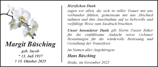 Traueranzeige von Margit Büsching von Nordwest-Zeitung