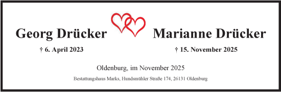 Traueranzeige von Marianne Drücker von Nordwest-Zeitung