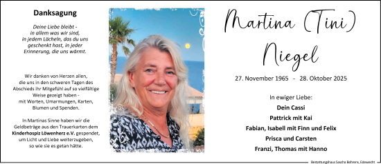 Traueranzeige von Martina Niegel von Nordwest-Zeitung