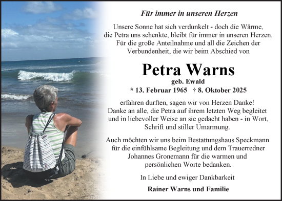 Traueranzeige von Petra Warns von Nordwest-Zeitung