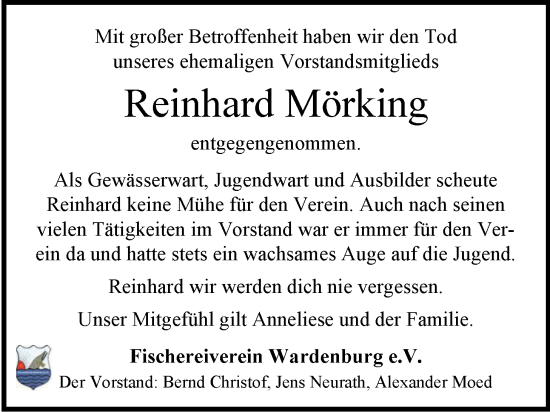 Traueranzeige von Reinhard Mörking von Nordwest-Zeitung
