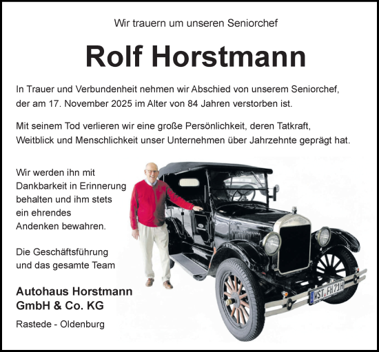 Traueranzeige von Rolf Horstmann von Nordwest-Zeitung