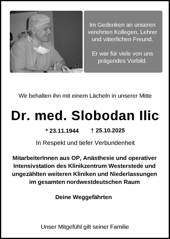 Traueranzeige von Slobodan Ilic von Nordwest-Zeitung