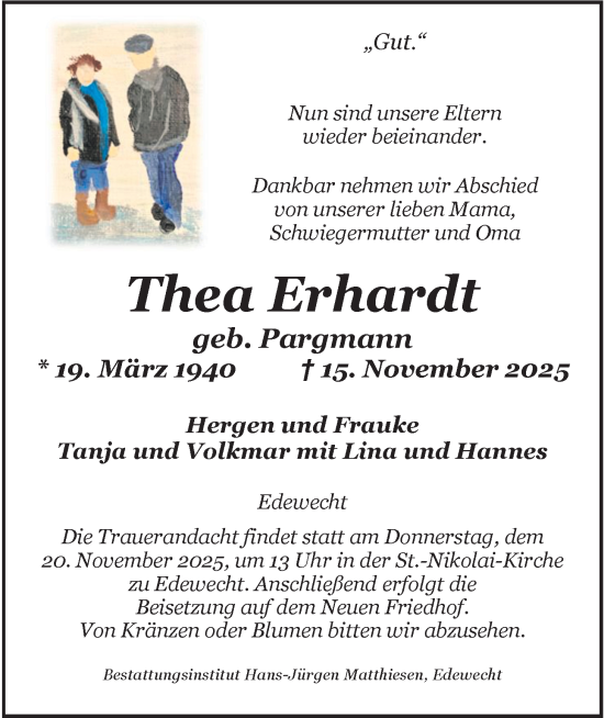 Traueranzeige von Thea Erhardt von Nordwest-Zeitung