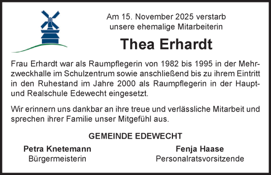 Traueranzeige von Thea Erhardt von Nordwest-Zeitung