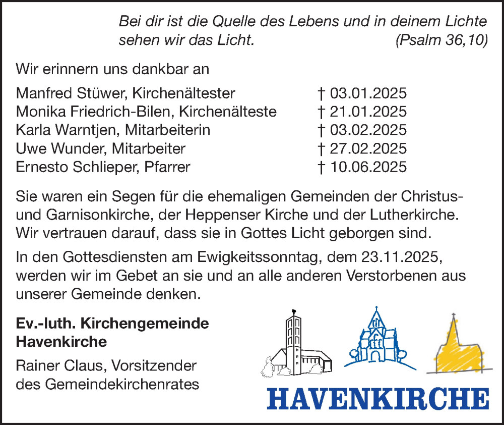  Traueranzeige für Uwe Wunder vom 22.11.2025 aus WZ/JW/AH