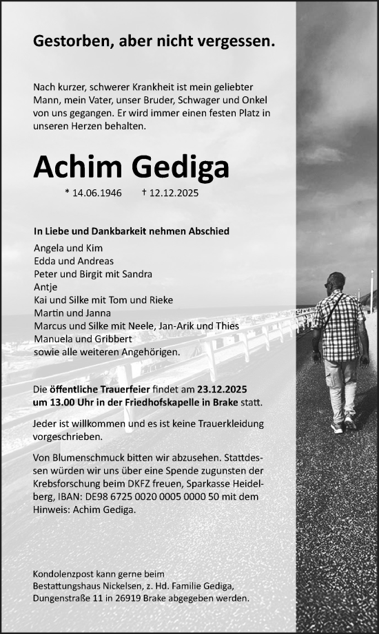 Traueranzeige von Achim Gediga von Nordwest-Zeitung