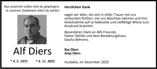 Traueranzeige von Alf Diers von Nordwest-Zeitung
