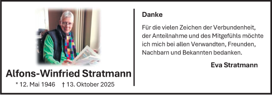 Traueranzeige von Alfons-Winfried Stratmann von Nordwest-Zeitung