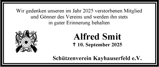 Traueranzeige von Alfred Smit von Nordwest-Zeitung