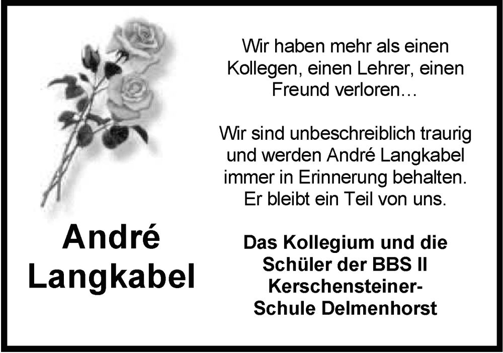  Traueranzeige für André Langkabel vom 24.12.2025 aus Nordwest-Zeitung