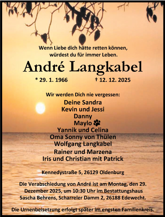 Traueranzeige von André Langkabel von Nordwest-Zeitung