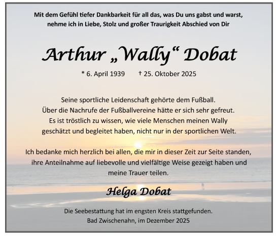 Traueranzeige von Arthur Dobat von Nordwest-Zeitung