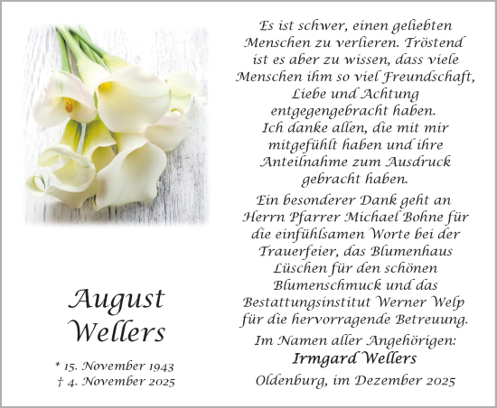 Traueranzeige von August Wellers von Nordwest-Zeitung