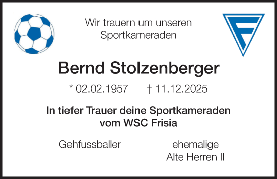 Traueranzeige von Bernd Stolzenberger von WZ/JW/AH