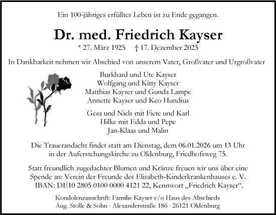 Traueranzeige von Friedrich Kayser von Nordwest-Zeitung