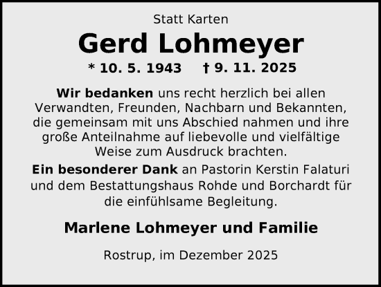 Traueranzeige von Gerd Lohmeyer von Nordwest-Zeitung