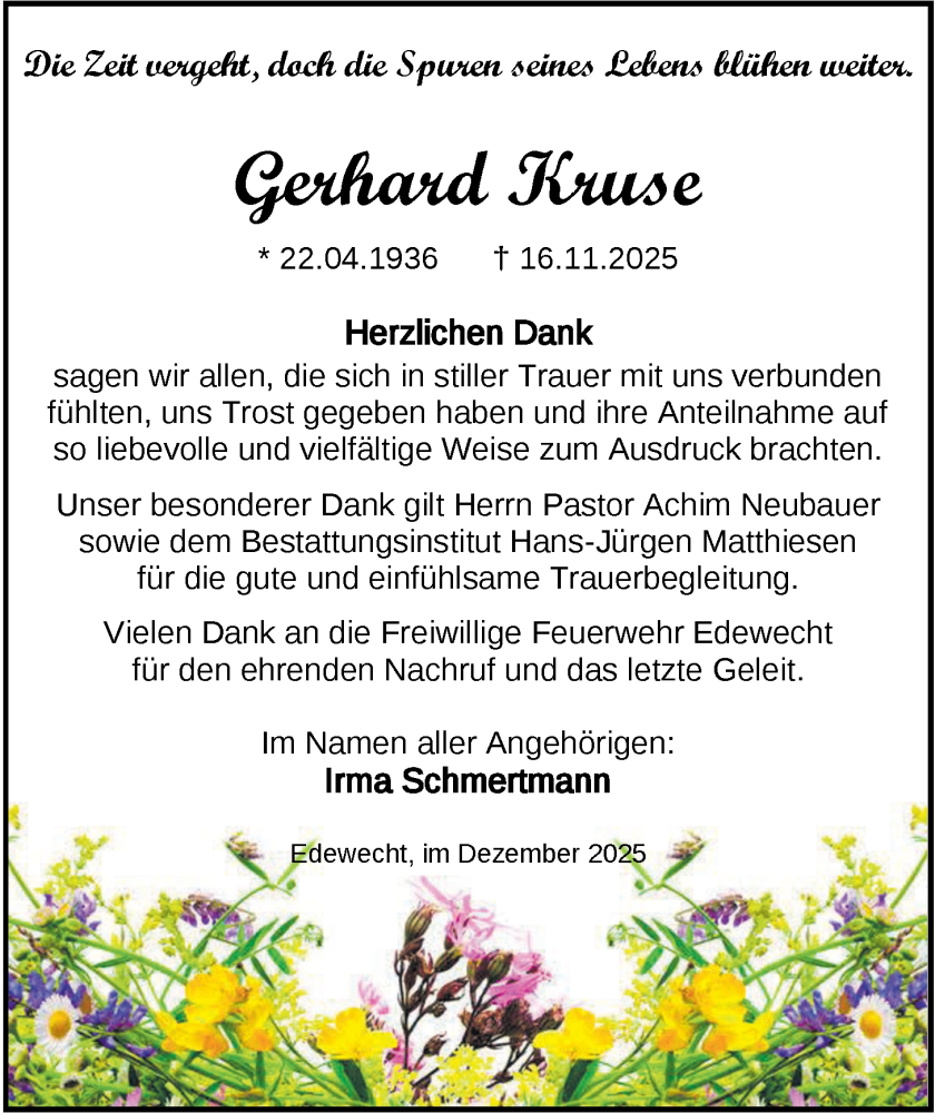  Traueranzeige für Gerhard Kruse vom 20.12.2025 aus Nordwest-Zeitung