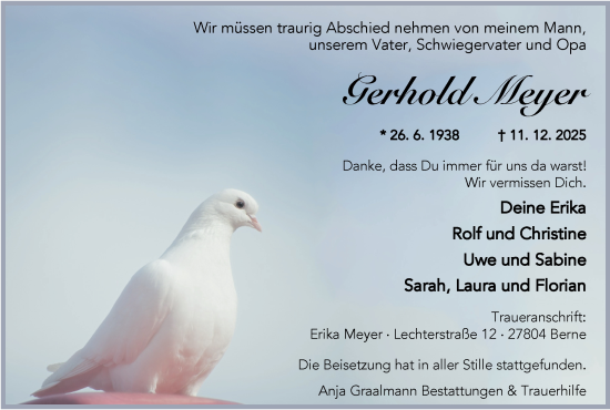 Traueranzeige von Gerhold Meyer von Nordwest-Zeitung