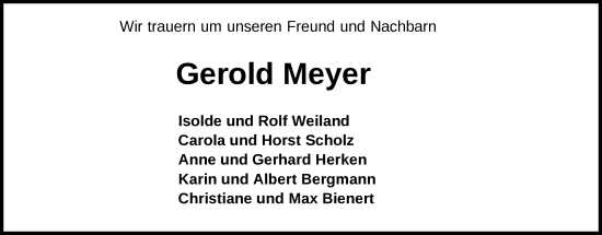 Traueranzeige von Gerold Meyer von Nordwest-Zeitung