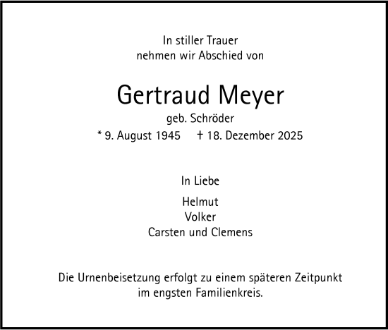 Traueranzeige von Gertraud Meyer von Nordwest-Zeitung