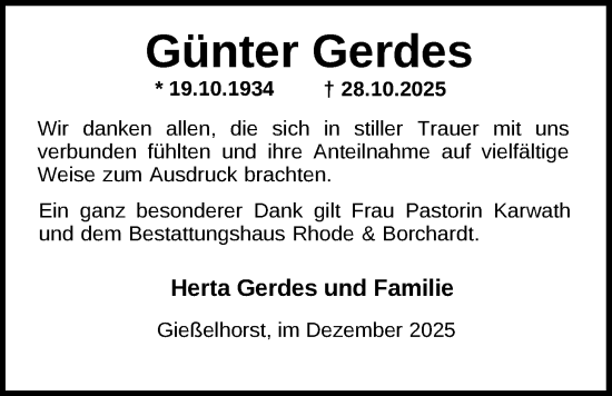 Traueranzeige von Günter Gerdes von Nordwest-Zeitung