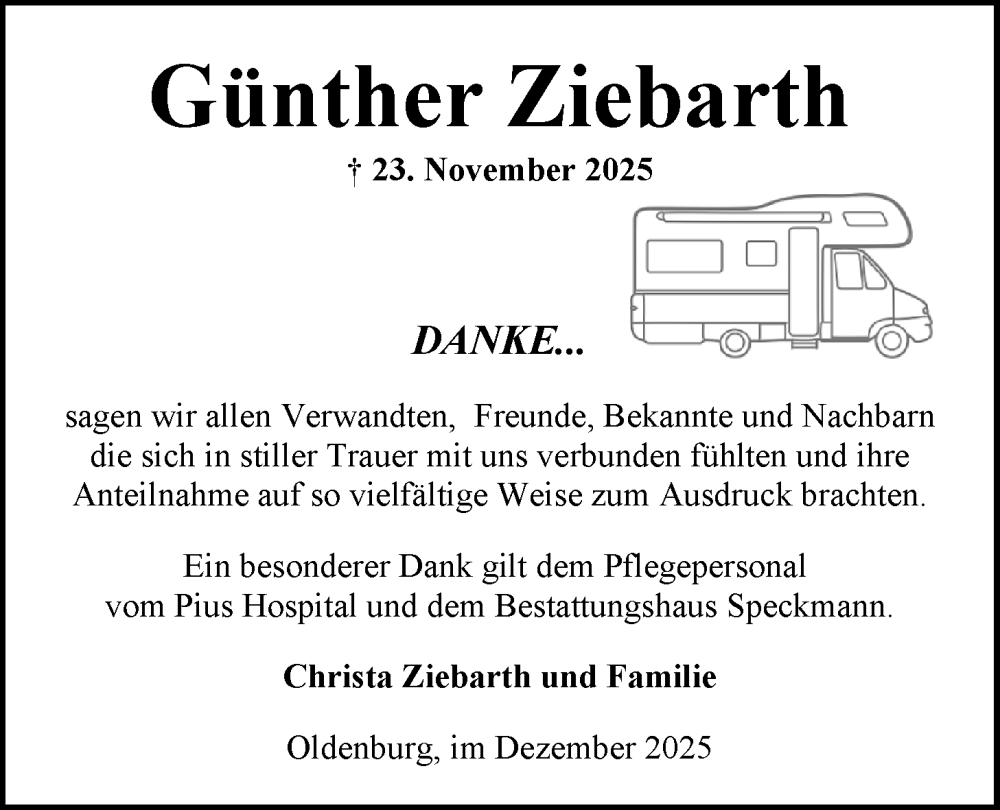  Traueranzeige für Günther Ziebarth vom 13.12.2025 aus Nordwest-Zeitung