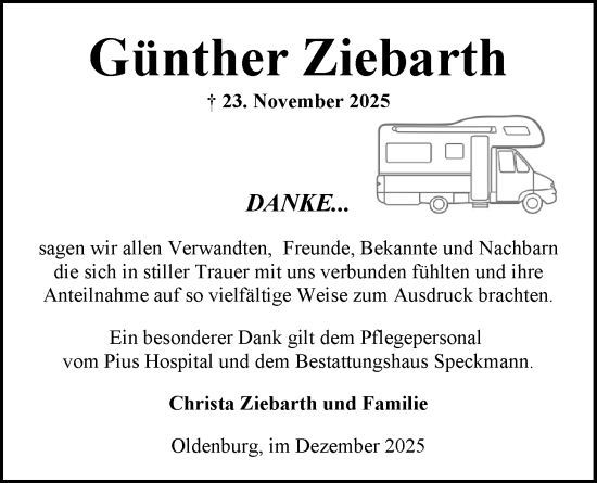 Traueranzeige von Günther Ziebarth von Nordwest-Zeitung