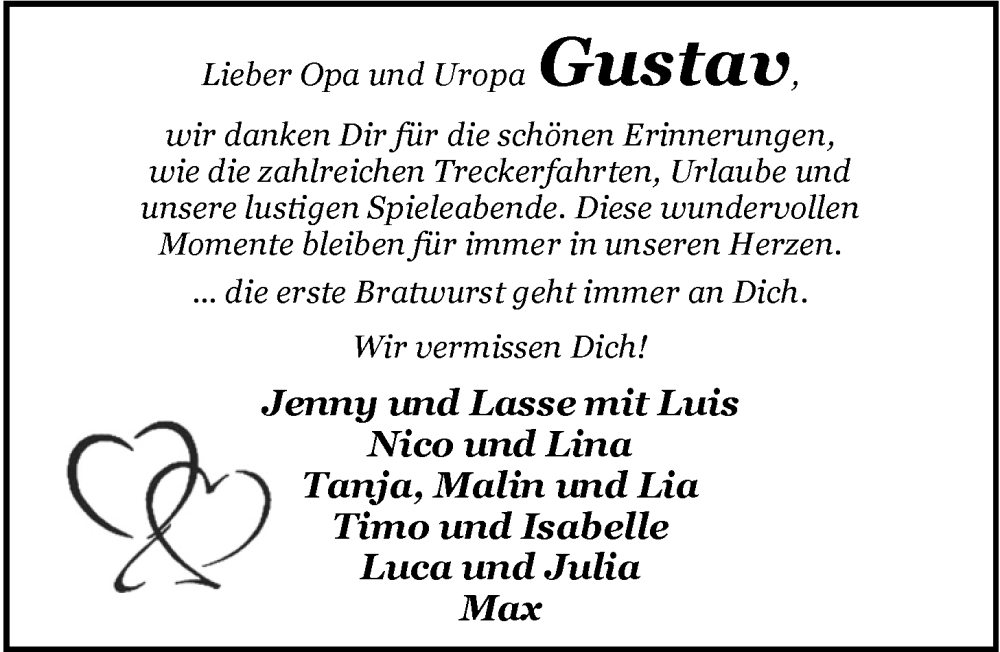  Traueranzeige für Gustav Hempen vom 04.12.2025 aus Nordwest-Zeitung