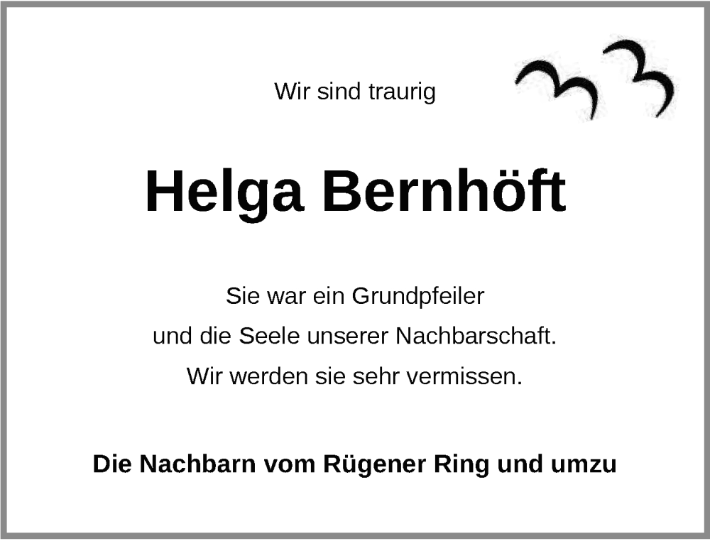  Traueranzeige für Helga Bernhöft vom 20.12.2025 aus Nordwest-Zeitung