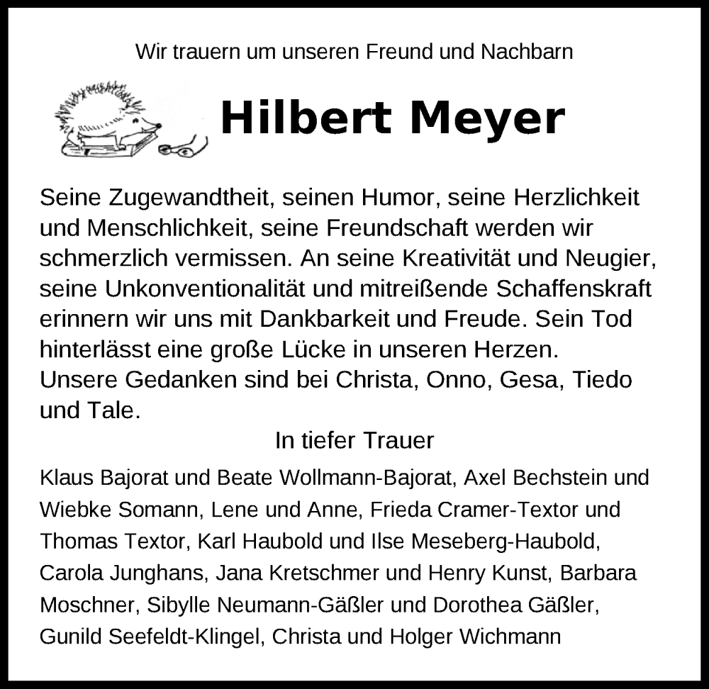  Traueranzeige für Hilbert Meyer vom 24.12.2025 aus Nordwest-Zeitung