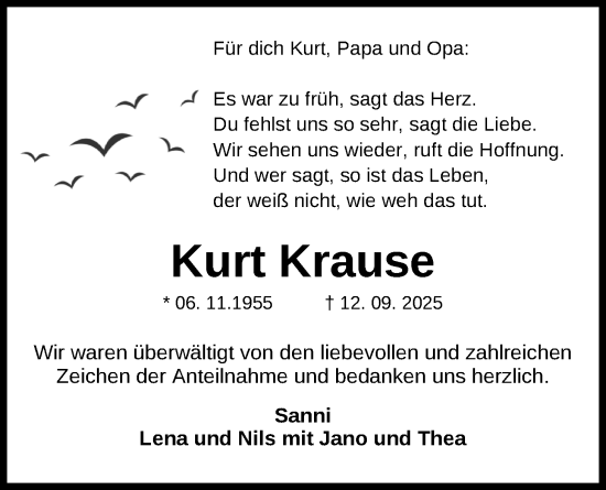 Traueranzeige von Kurt Krause von Nordwest-Zeitung