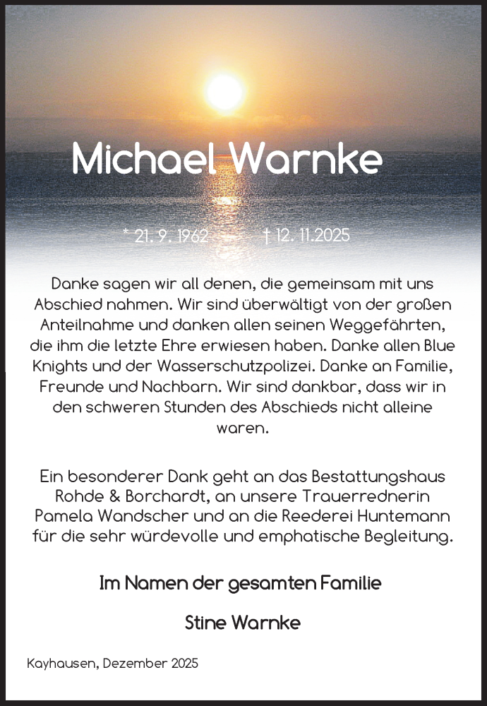  Traueranzeige für Michael Warnke vom 20.12.2025 aus Nordwest-Zeitung