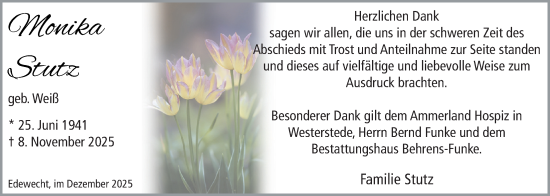 Traueranzeige von Monika Stutz von Nordwest-Zeitung