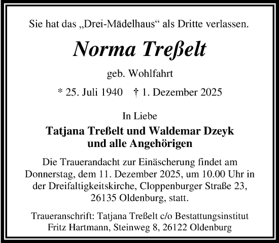 Traueranzeige von Norma Treßelt von Nordwest-Zeitung
