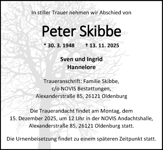 Traueranzeige von Peter Skibbe von Nordwest-Zeitung