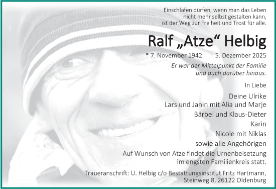Traueranzeige von Ralf Helbig von Nordwest-Zeitung