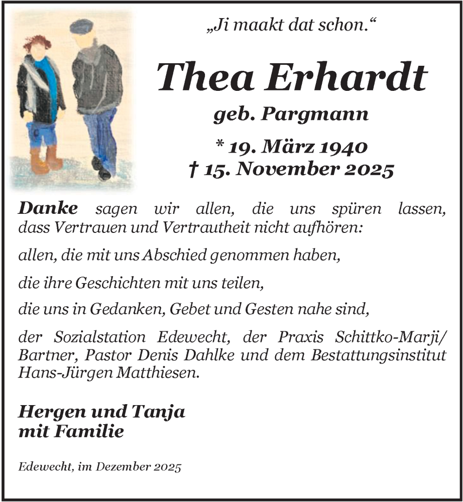  Traueranzeige für Thea Erhardt vom 06.12.2025 aus Nordwest-Zeitung